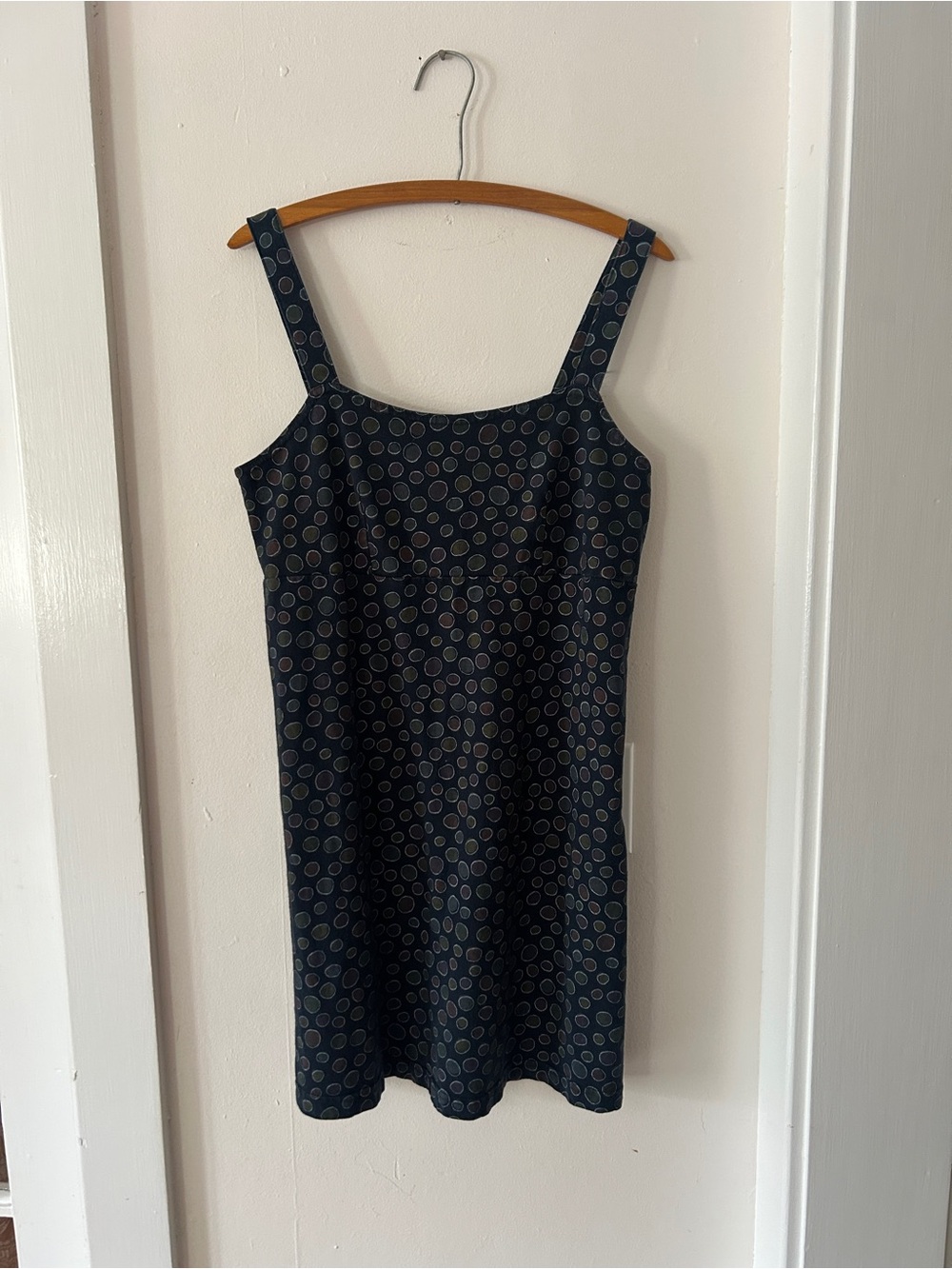 fresh produce Navy Mini Dress with Green Circle Print